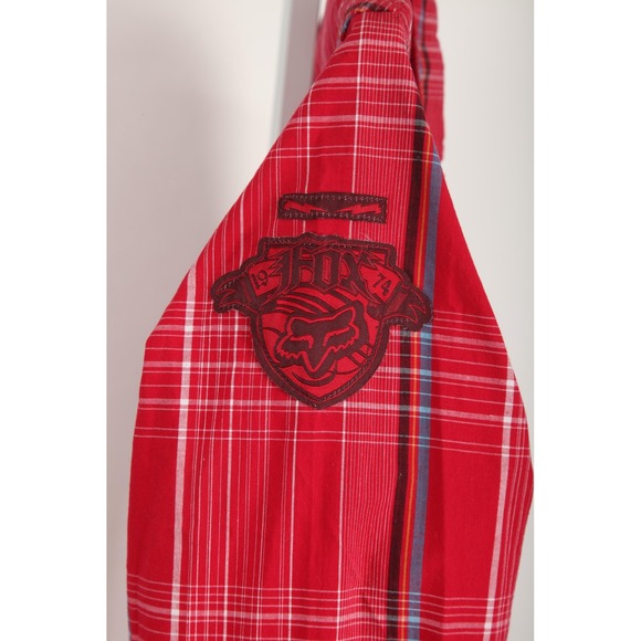 Fox Racing Shirt Mens Large Red Plaid Snap Front Western Long Sleeve Cotton - Picture 4 of 13